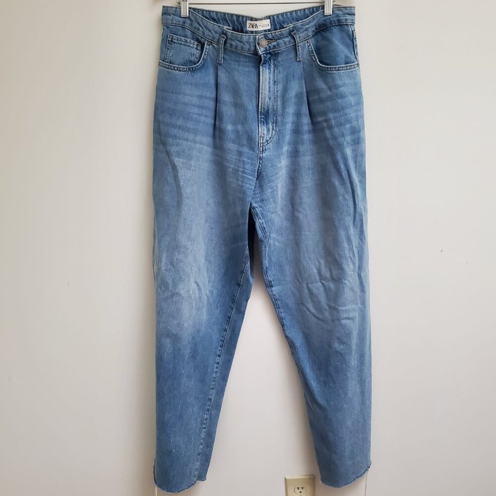 Zara Caia Relaxed Fit Front Pleat Wide Leg High Waist Jeans SZ 12 - Picture 6 of 9